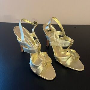 Manolo Blahnik metallic gold heels